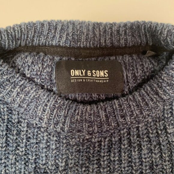 Only & Sons Knit Crewneck Sweater Blue Textured Men's Small - Picture 4 of 10